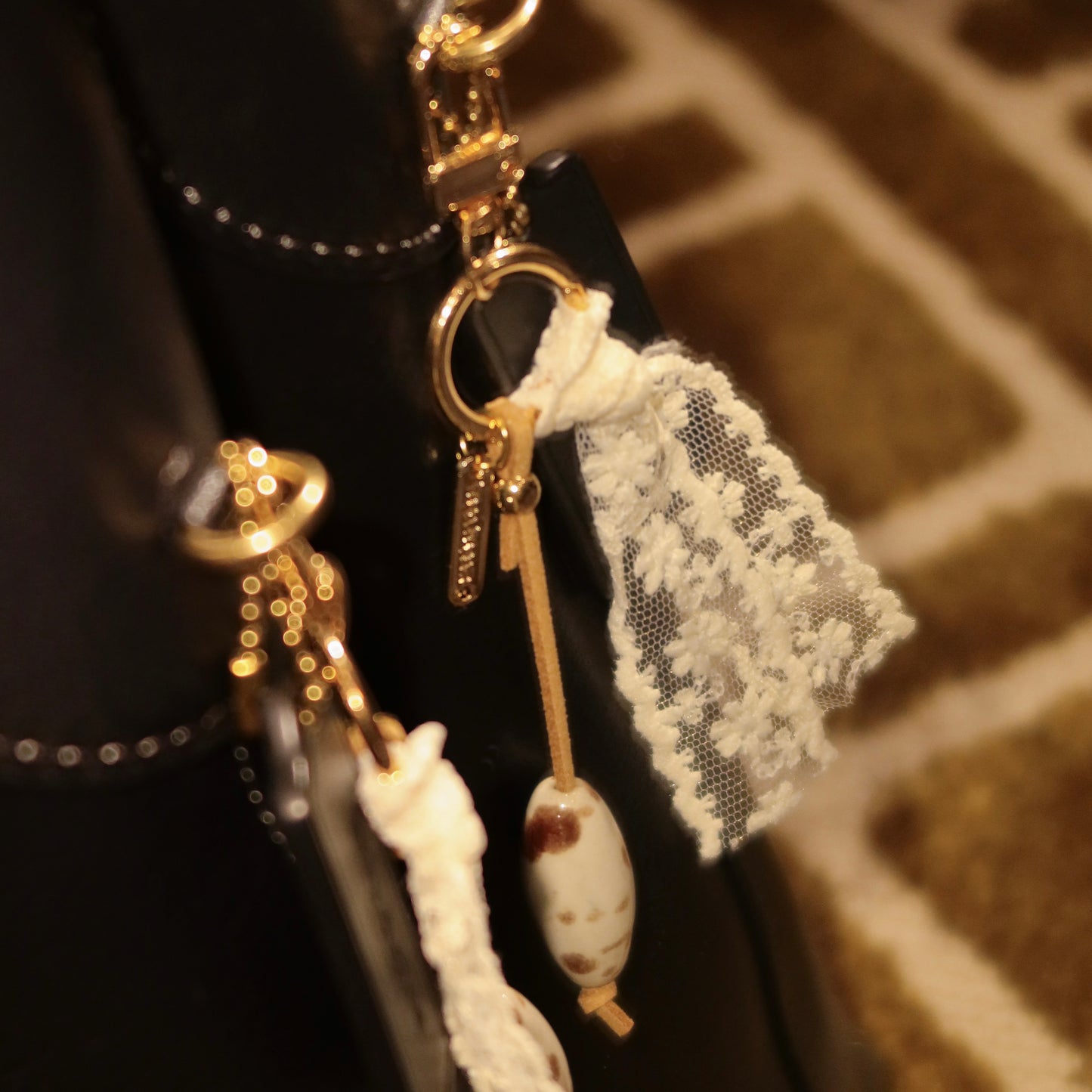 Bag charm - lace & ceramic beads