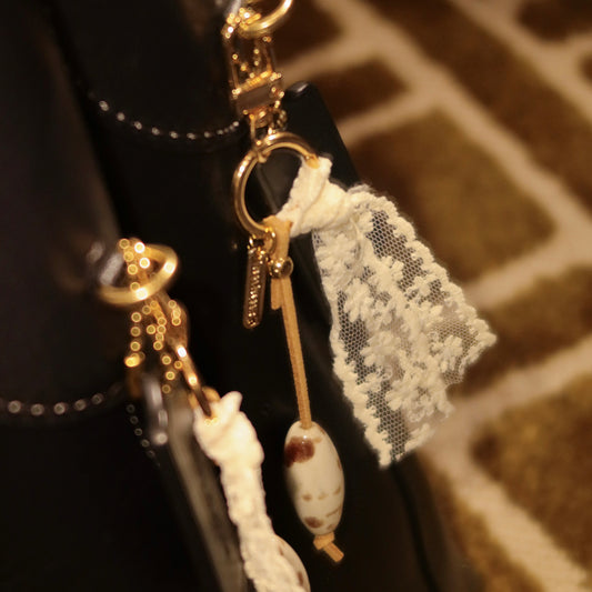 Bag charm - lace & ceramic beads
