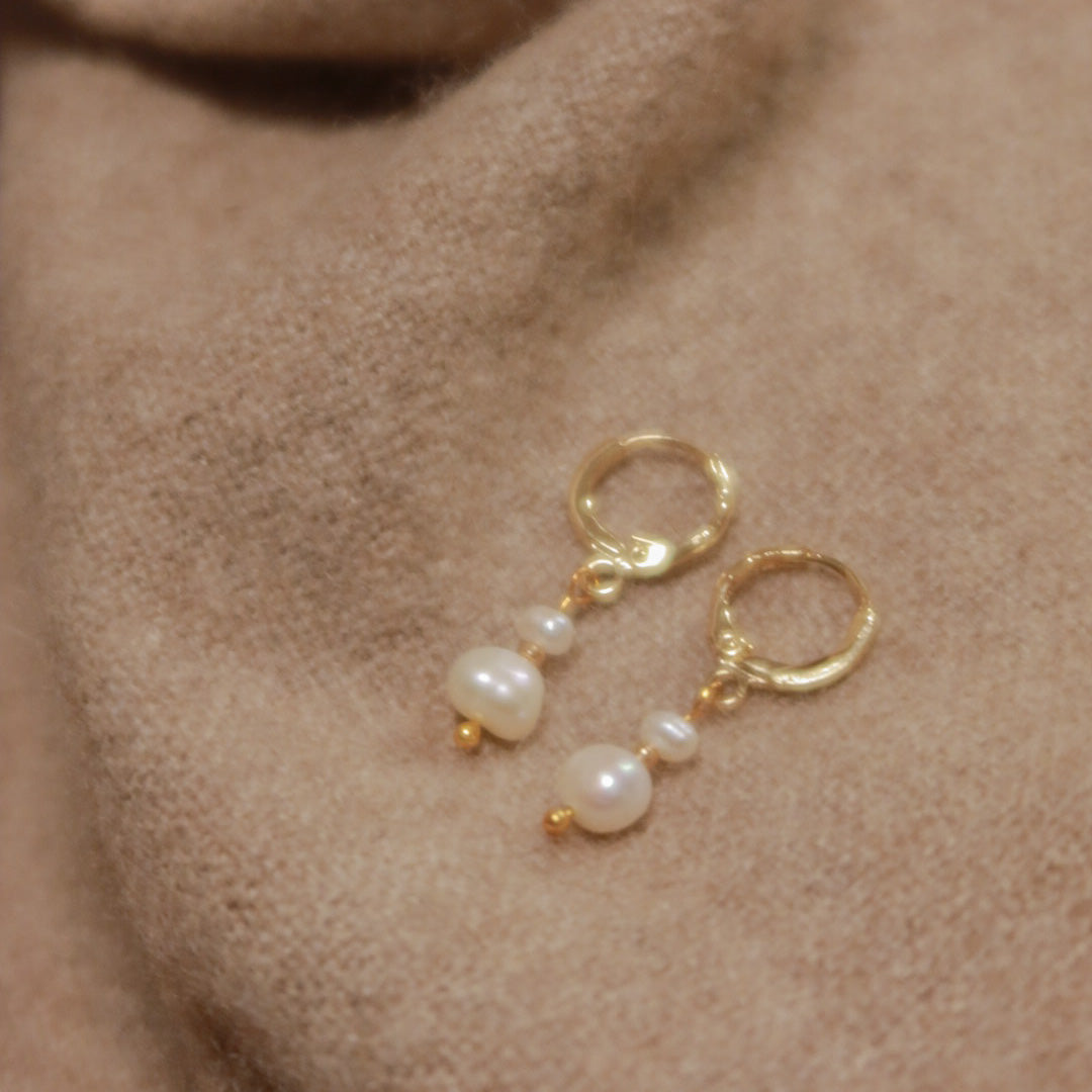 Frosty Pearl Huggie Hoop Earrings