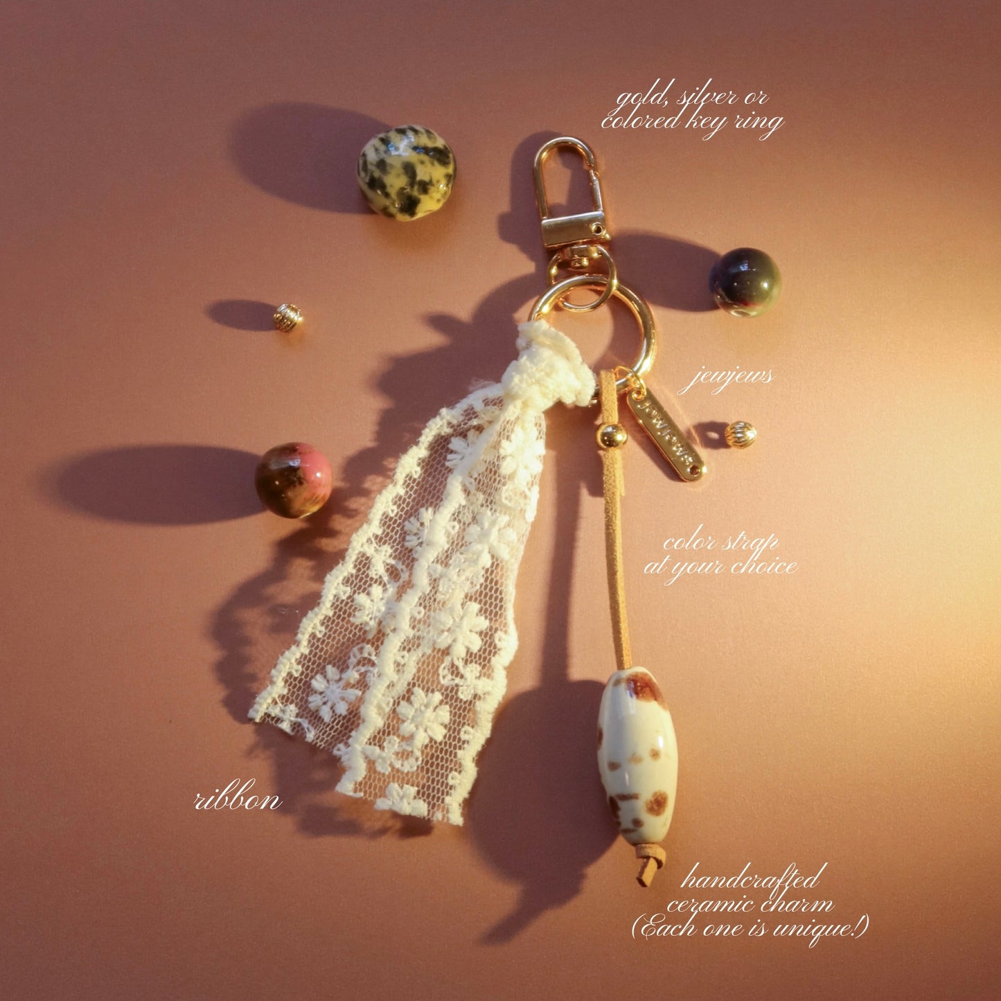 Bag charm - lace & ceramic beads