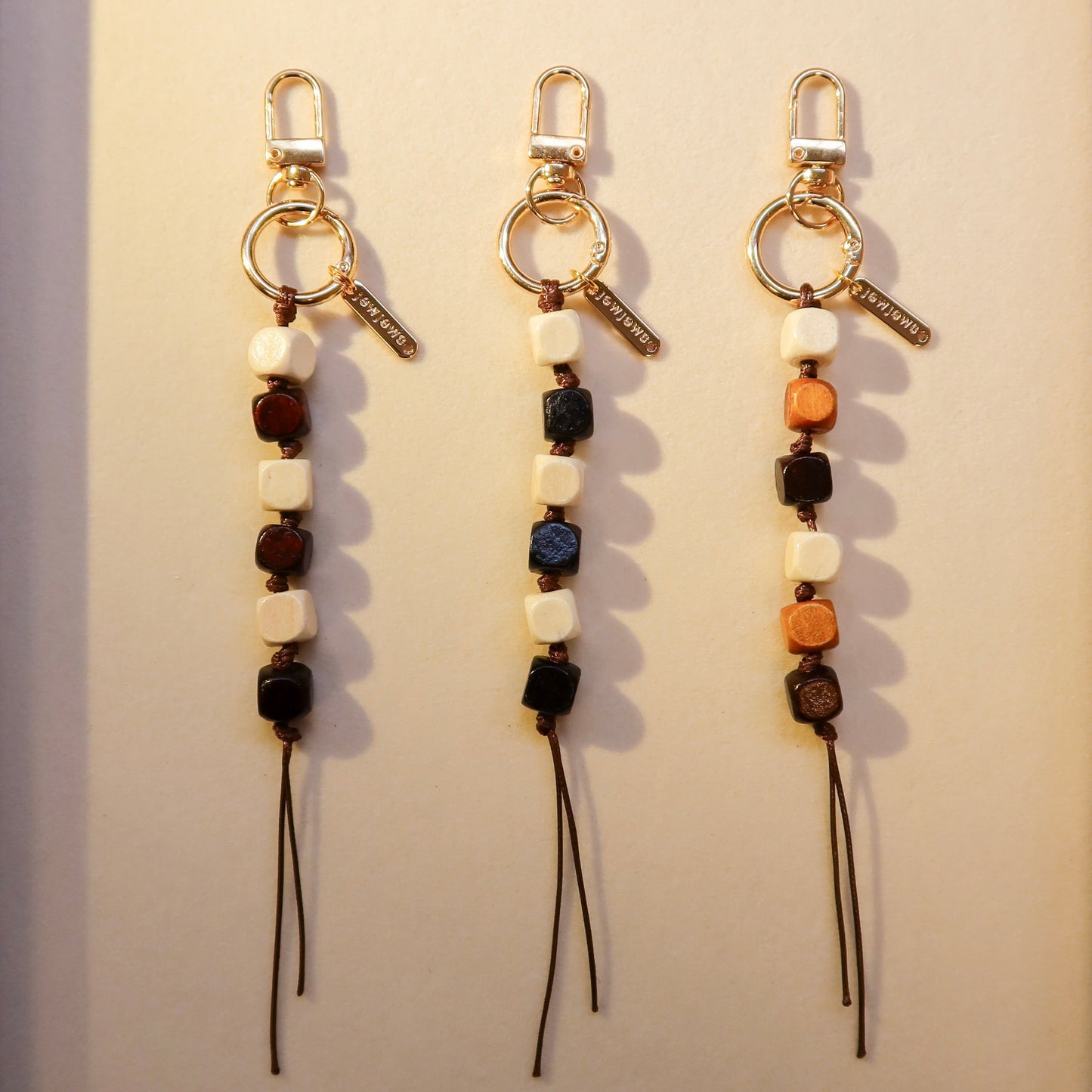 Bag charm - wood checker