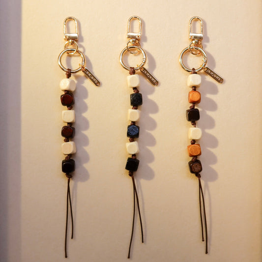 Bag charm - wood checker