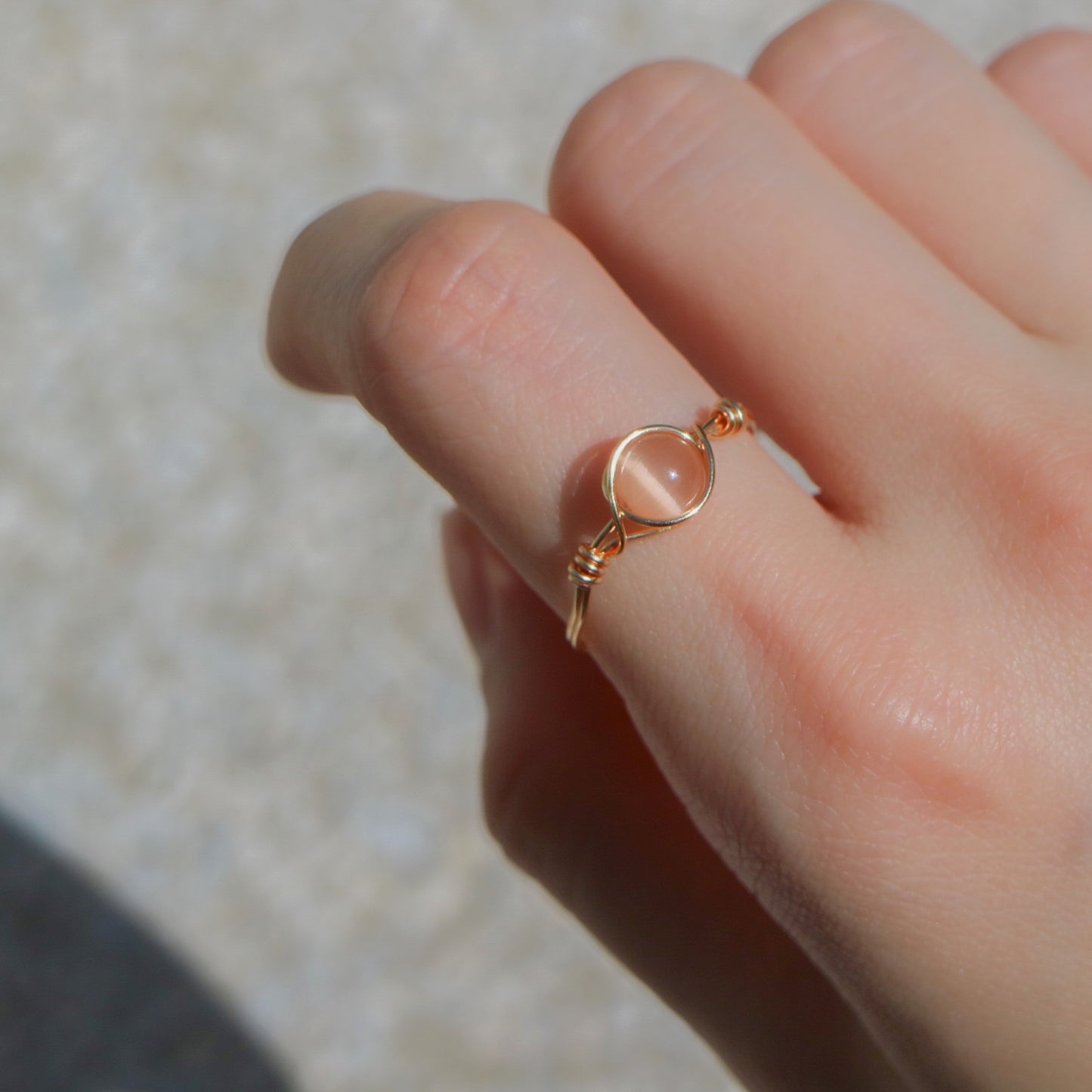 Coral Cat-eye Stone Ring