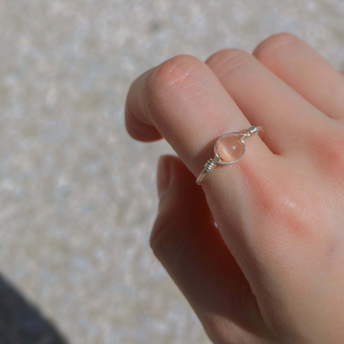 Coral Cat-eye Stone Ring