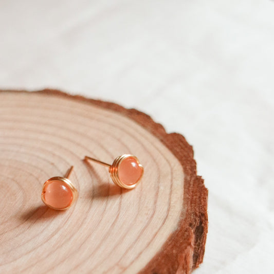 Coral Cat-eye Stone Stud Earrings